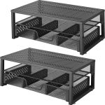 Simple Trending-Metal Monitor Stand Riser and Computer Desk Organizer with Drawer for Laptop, Computer, iMac, Black